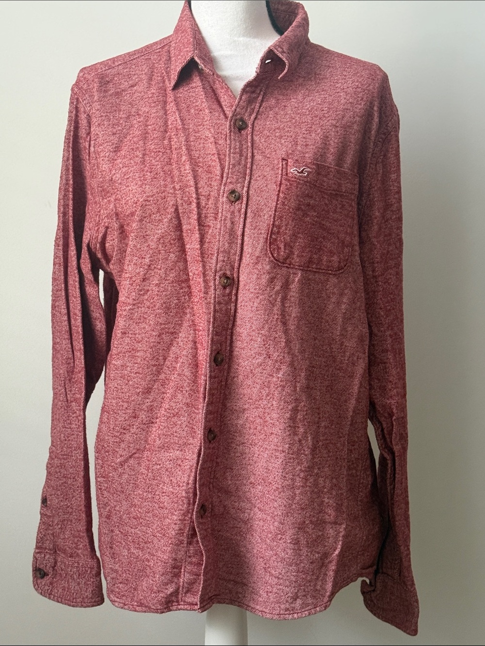 Hollister Women’s Heathered Wine Colored Long Sleeve Button-Down Shirt